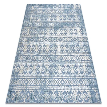 Dywan Strukturalny SOLE D3732 Aztecki, romby - płasko tkany niebieski / beż