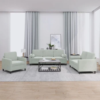 Sofa Sofos komplektas su pagalvėmis, 3 dalių, pilkas, aksomas