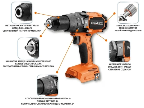 Akumuliatorinis smūginis suktuvas gręžtuvas Neo Tools 04-616, 18V, 100Nm