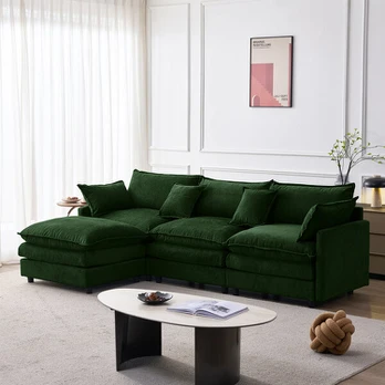 Modulinis kampinis sofa, chenilė, 3 vietų, su taburete, 1 vnt