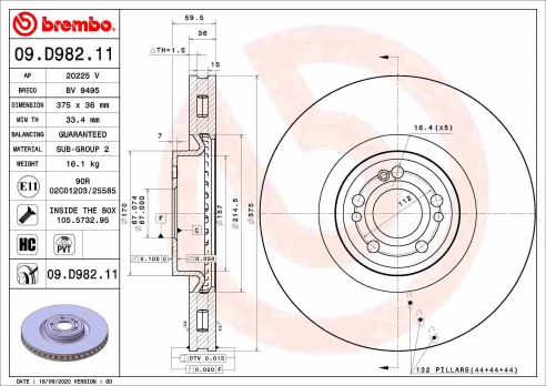 Stabdžių diskas BREMBO 09.D982.11