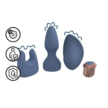 Interchangeable Vibrator Kit Blue/Grey - Rechargeable Silicone Set