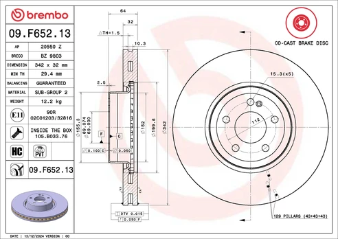 Stabdžių diskas BREMBO 09.F652.13