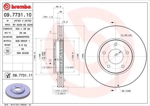 Stabdžių diskas BREMBO 09.7731.11