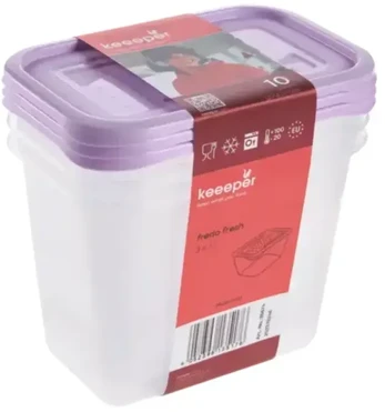 Keeeper Food container set rectangular 3x1L Fredo "Fresh" transparent/light violetinė