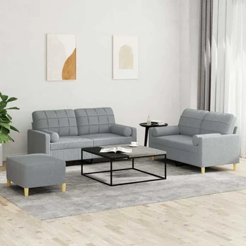 Sofa Sofos komplektas su pagalvėmis, 3 dalių, pilkas, audinys
