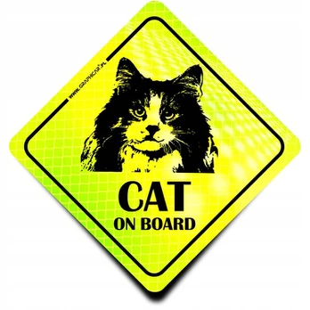 Atšvaitinis lipdukas Cat on board Katė automobilyje