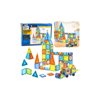 Lean Toys Magnetic Educational Blocks Windows With 3D Vehicle Stickers 138 pcs.