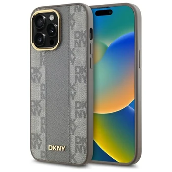 DKNY DKHMP14XPCPVSLE iPhone 14 Pro Max 6.7" smėlio spalva/beige hardcase Leather Checkered Mono Pattern MagSafe