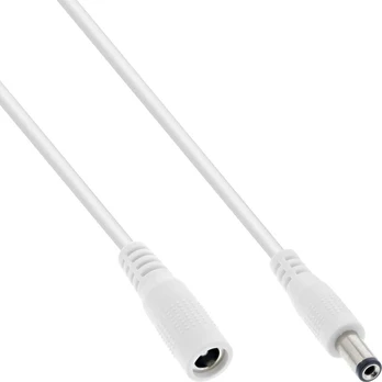 Kabelis zasilający InLine® DC extension cable, DC plug male/female 5.5x2.1mm, baltas, 5m