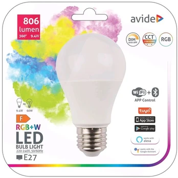 LED lemputė Avide Smart 9.4W RGB+W WiFi+BLE E27