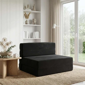 Sulankstomas Sofas-Lova Juodas 190 x 100 x 15 cm Aksomas