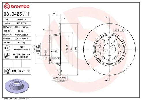 BREMBO 08.D425.11 Brake Disc