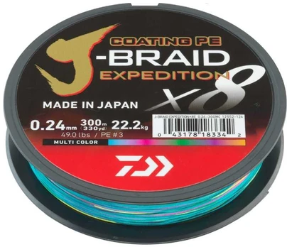 Pintas valas Daiwa J-Braid Expedition X8 Multi Color 300m