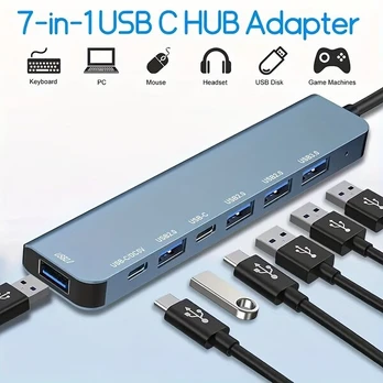Aliuminis USB-C Hub 7 viename išplėtiklis