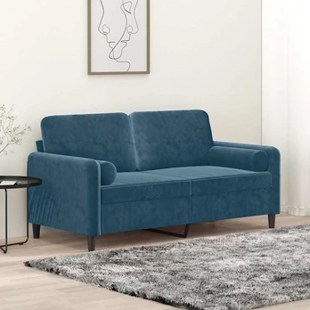 Dvivietė sofa su pagalvėlėmis, mėlynos spalvos, 140cm, aksomas