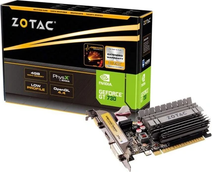 ZOTAC GeForce GT 730 ZONE Edition žemo profilio vaizdo plokštė, 4 GB DDR3 (64 bitų), HDMI, DVI, VGA