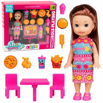 Lean Toys Mini Doll Fast Food Set Pizza Hamburger Table Chairs Accessories