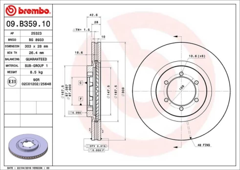 Stabdžių diskas BREMBO 09.B359.10