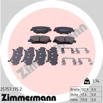 Stabdžių trinkelių rinkinys, diskinis stabdys ZIMMERMANN 25757.175.2