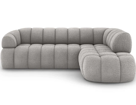 Tontano corner sofa with sleeping function and electrically extendable seat, gray bouclé, right-hand side, Modern, Gray