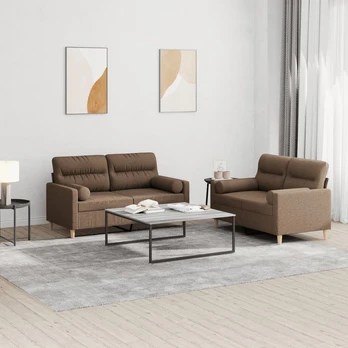 Sofa Sofos komplektas su pagalvėmis, 2 dalių, rudas, audinys