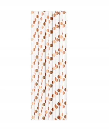 Popierinės gėrimo šiaudelės "rose Gold" taškeliais, 10 vnt.