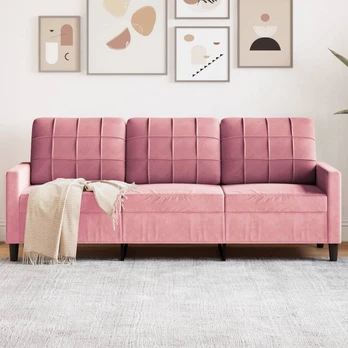 Trivietė sofa, rožinės spalvos, 180cm, aksomas