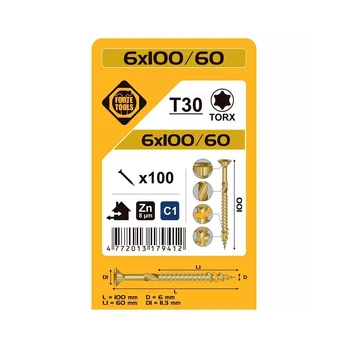 Medsraigtis Forte Tools TX30, 6 x 100 mm, geltona, 100 vnt.