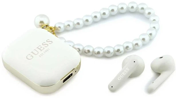 Ausinės TWS Guess Pearl Strap balta