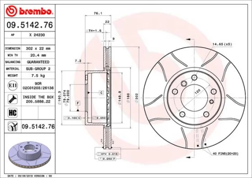 Stabdžių diskas BREMBO 09.5142.76