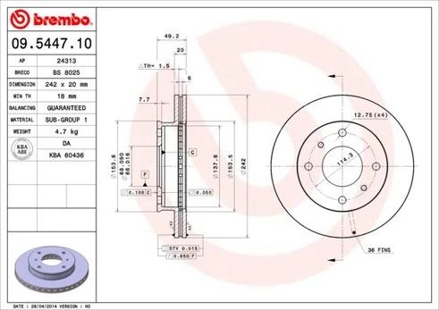 Stabdžių diskas BREMBO 09.5447.10