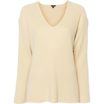 Megztinis su V apykakle moterims, Smėlio, V neck longsleeve