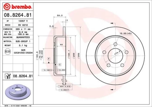 Stabdžių diskas BREMBO 08.8264.81