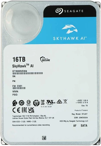 HDD-ST16000VE004 16TB 24/7 SkyHawk AI SEAGATE ĮRAŠYMO DISKAS