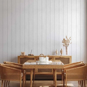 Artgeist Tapetas - Vertical Lines - Baltas background with a delicate wood pattern vertically.