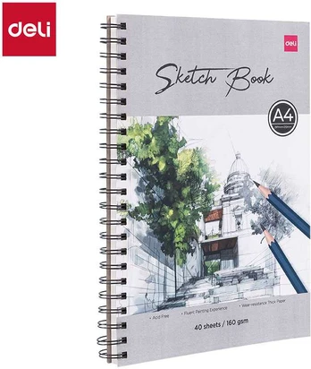 Eskizavimo blonknotas DELI A4 40 lapų 160g, spiralė šone