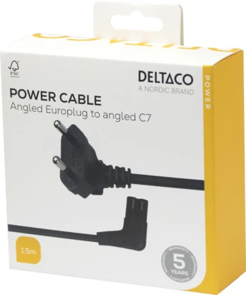 Maitinimo laidas DELTACO CEE 7/16 - C7 kampinis, 1,5m, juodas / 1902299