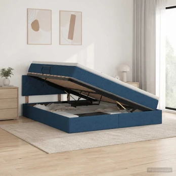 LED saugojimo lova su čiužiniu Mėlyna 180 x 200 cm Audinys