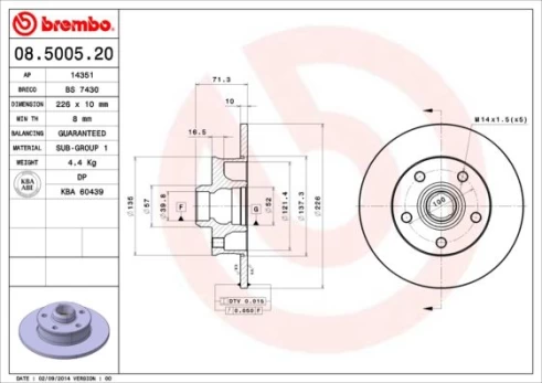 Stabdžių diskas BREMBO 08.5005.20