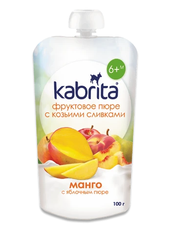 Vaisių tyrė Kabrita® “Mango” nuo 6 mėnesių 100 g 12 vnt. (Kabrita-box)