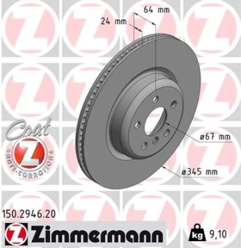 Stabdžių diskas ZIMMERMANN 150.2946.20