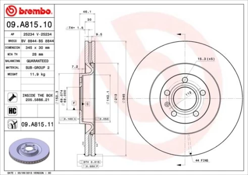 Stabdžių diskas BREMBO 09.A815.11