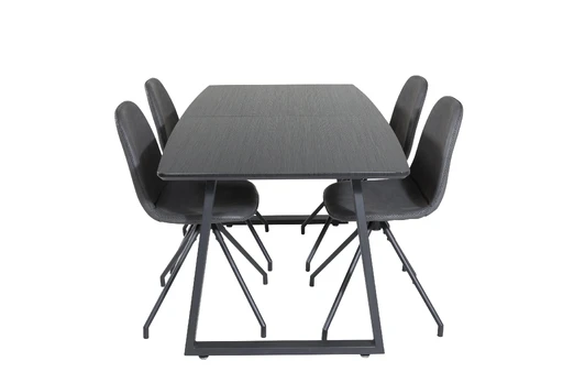 Inca Extentiontable - Black top / black Legs+Polar Dining Chair with Spin function - black Legs - Black PU - Black Stitches_4