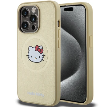 Hello Kitty Leather Kitty Head MagSafe dėklas iPhone 15 Pro - auksinis