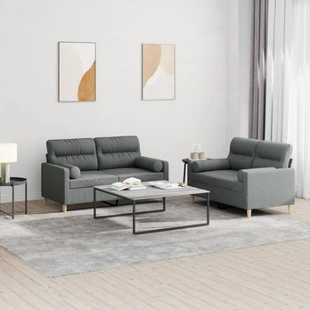 Sofa Sofos komplektas su pagalvėmis, 2 dalių, pilkas, audinys