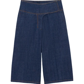 Šortai moterims, Mėlyna, Wrapped belted bermuda shorts
