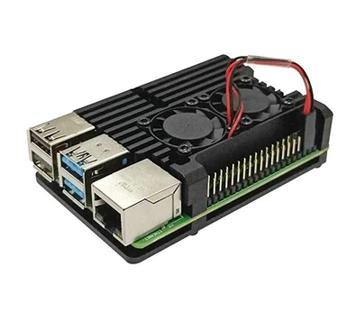 Lonten Technology justPi dėklas Raspberry Pi 4B - aliuminis su dviem ventiliatoriais - juodas - LT-4B02