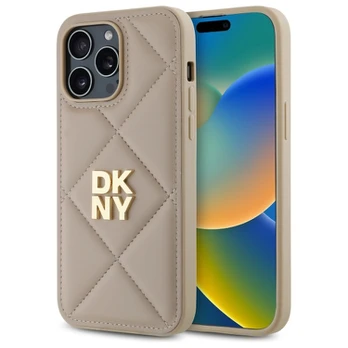 Dėklas DKNY DKHCP14XPQDSLE iPhone 14 Pro Max 6.7" smėlio spalva/beige Quilted Stack Logo