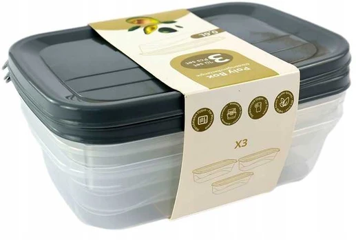 POLY stačiakampių indų rinkinys 3 x 0,6 lt